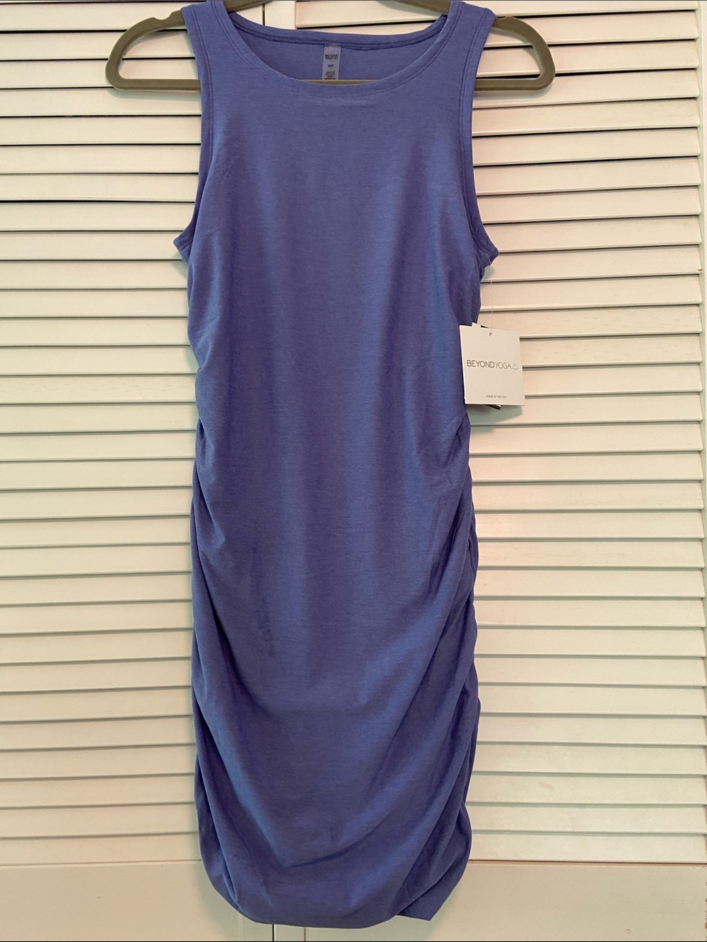 Beyond Yoga Featherweight Mini Dress Size S Indigo Heather Ruched Athleisure NWT